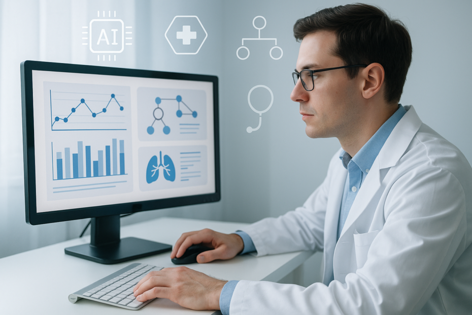 Medical student using Coursera Clinical Decision Making Course Step 3 with AI tools and diagnostics